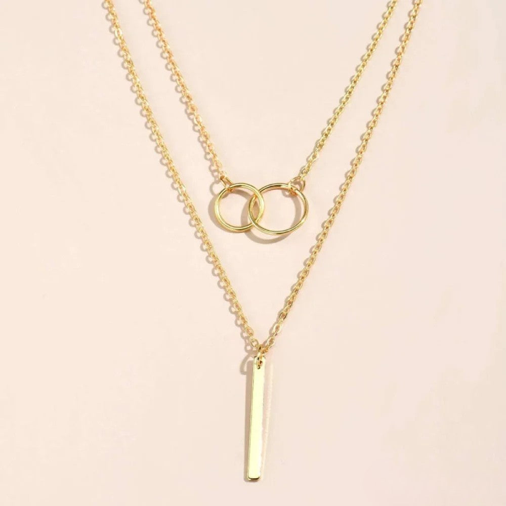 Pendentif Double Cercle Doré Rétro Collier
