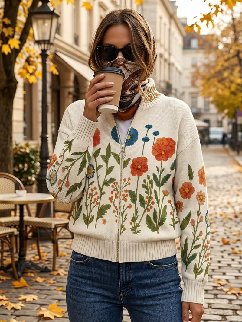 Brianna - Cardigan zippé en champ de fleurs sauvages