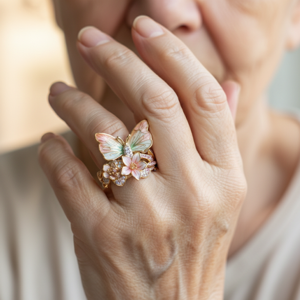 Bague scintillante en papillon en nature avec zirconia