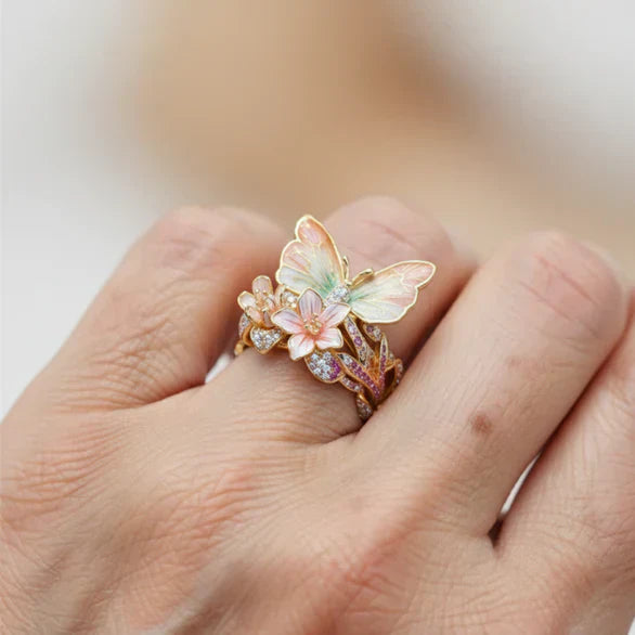 Bague scintillante en papillon en nature avec zirconia