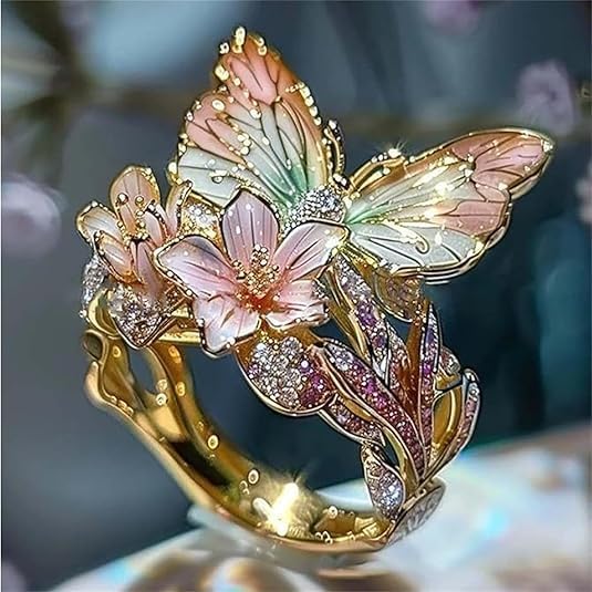 Bague scintillante en papillon en nature avec zirconia