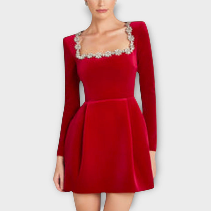 Wren - Robe mini en velours avec embellissements en bijoux