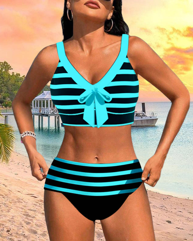 Laluna® | Bikini Rayé Taille Haute