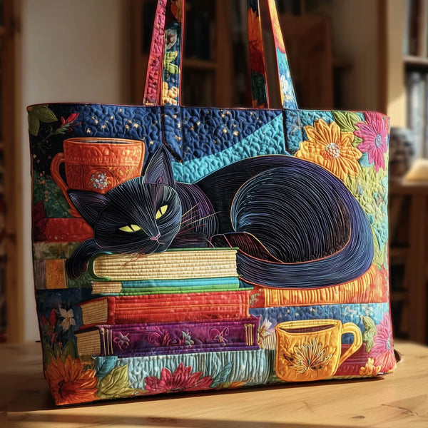 Sac Chat Noir fait main avec livres et tasses
