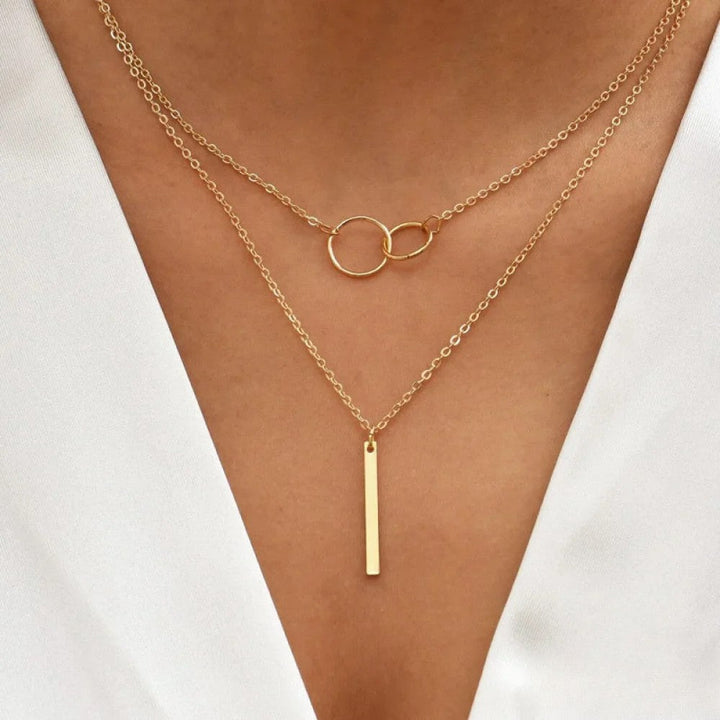 Pendentif Double Cercle Doré Rétro Collier