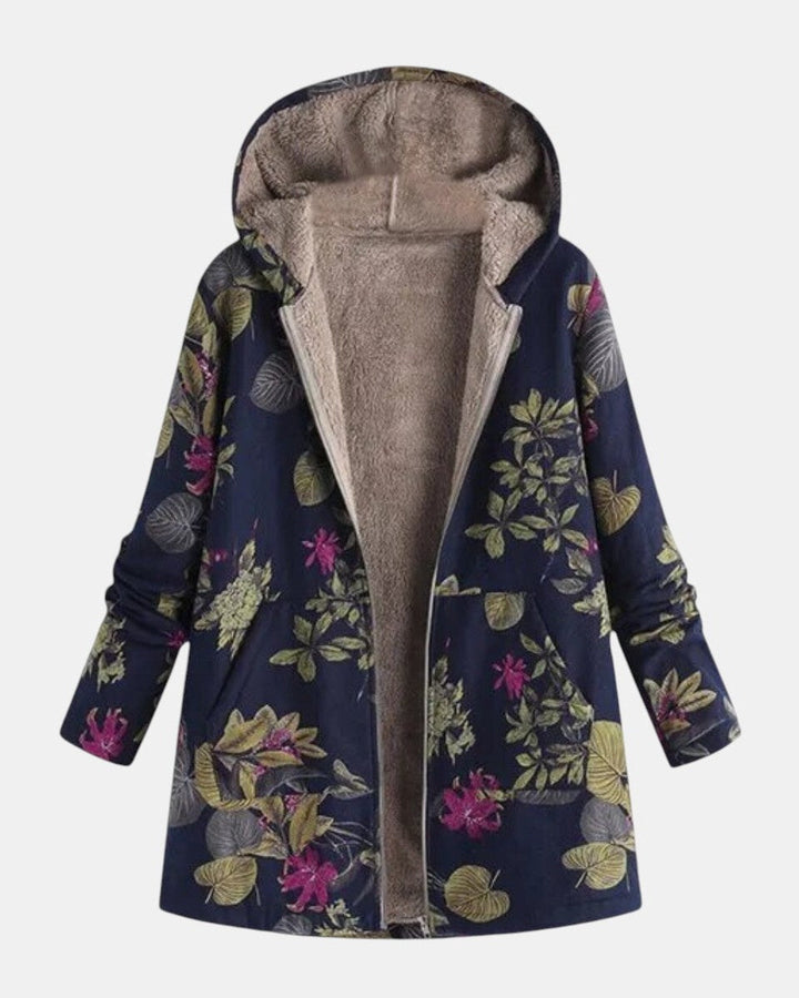Aurora – Manteau bleu marine avec motif floral