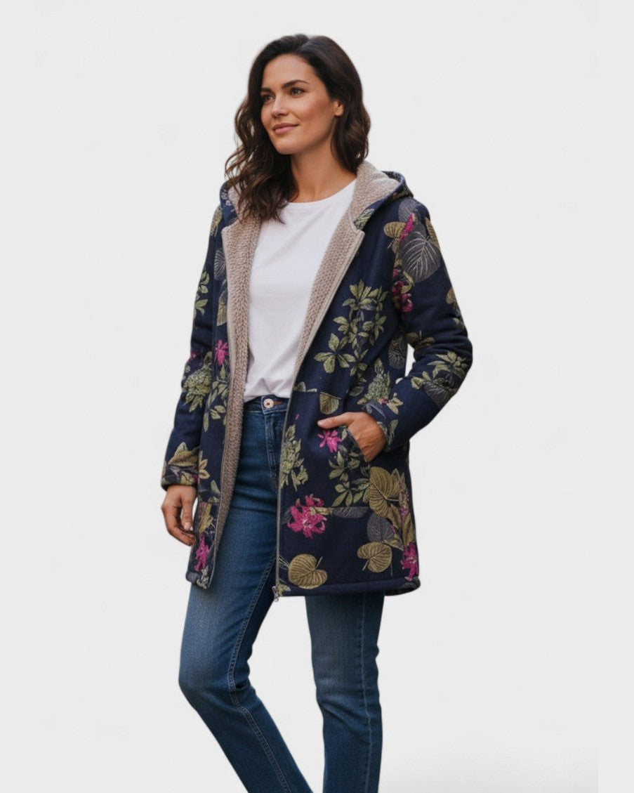 Aurora – Manteau bleu marine avec motif floral