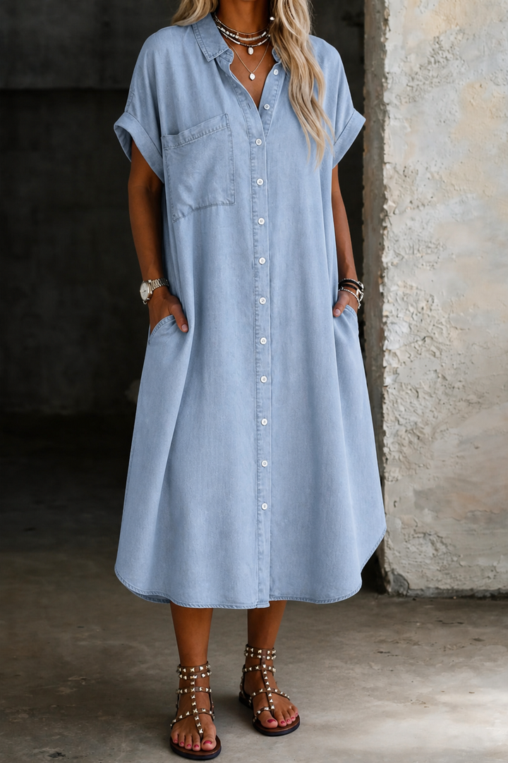 Karen | Robe chemise en denim léger