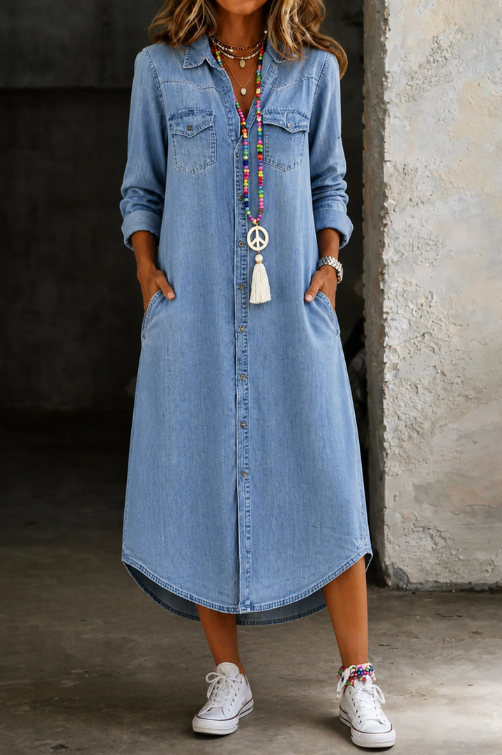 Helen | Robe chemise en jean longue décontractée et élégante