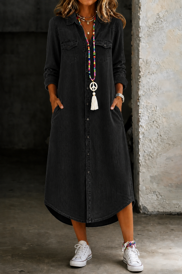 Helen | Robe chemise en jean longue décontractée et élégante