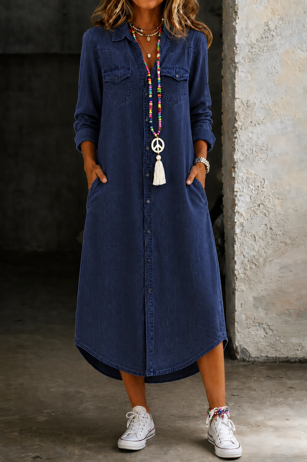 Helen | Robe chemise en jean longue décontractée et élégante