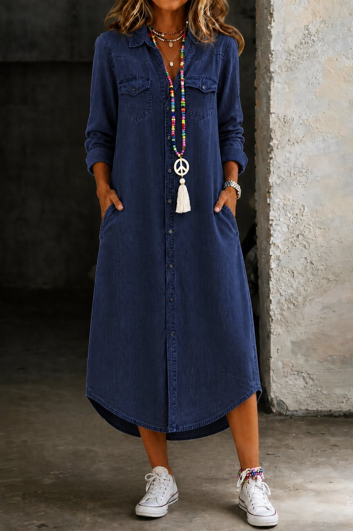 Helen | Robe chemise en jean longue décontractée et élégante