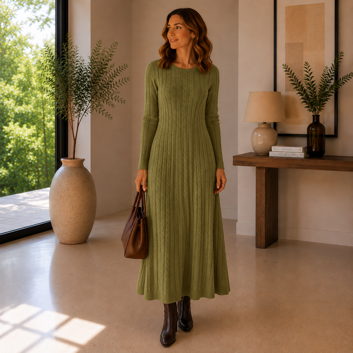Elara™ - Robe Maxi en Tricot à Câbles