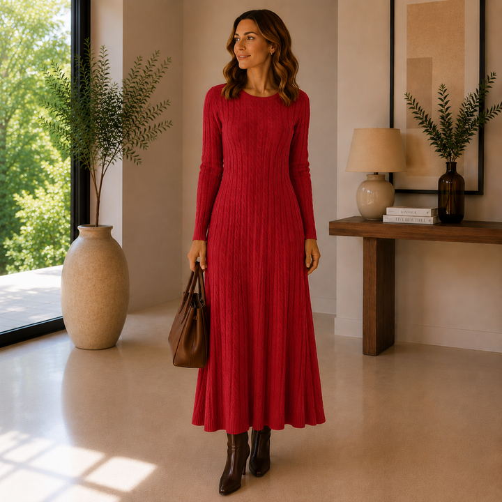 Elara™ - Robe Maxi en Tricot à Câbles