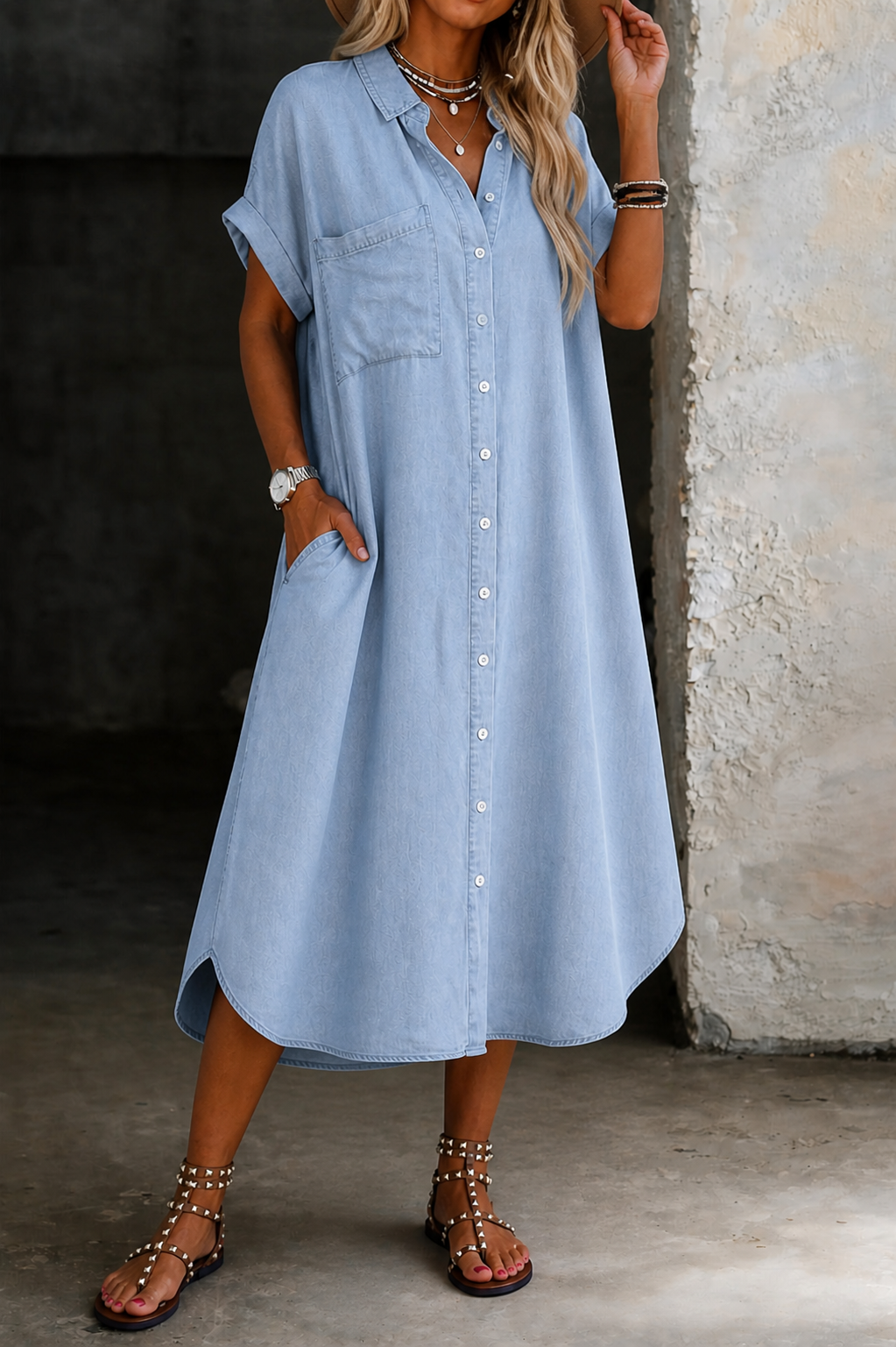 Karen | Robe chemise en denim léger