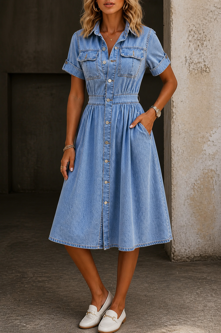 Deborah | Robe en jean à manches courtes