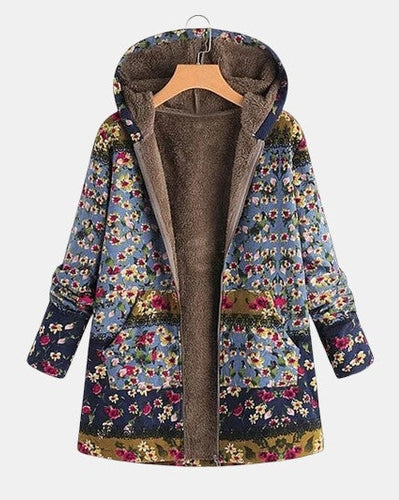 Elena – Sweat à capuche Boho-Sherpa avec motif floral