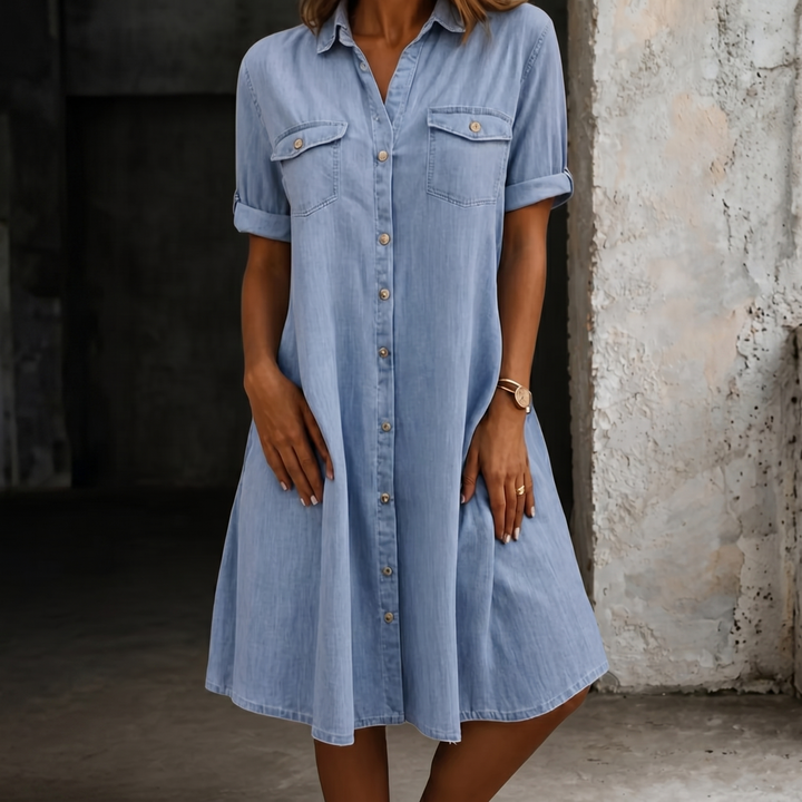 Patricia | Robe Midi en Denim Style Décontracté