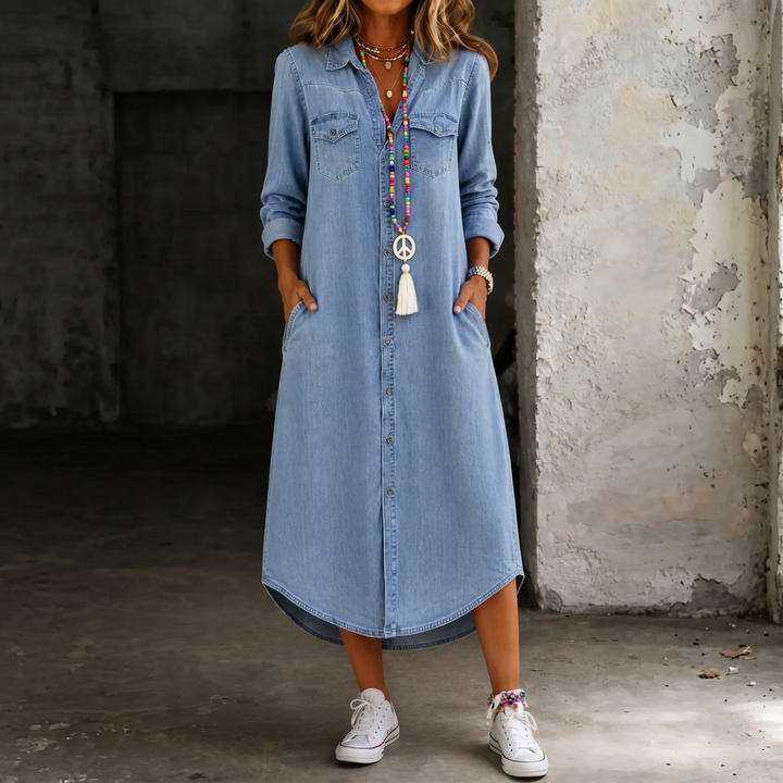 Helen | Robe chemise en jean longue décontractée et élégante
