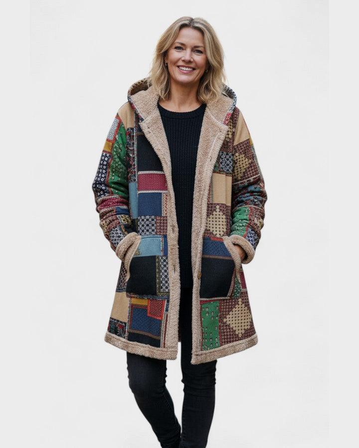 Automne – Sweat à capuche patchwork confortable dans des tons terre