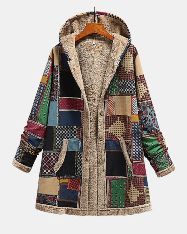 Automne – Sweat à capuche patchwork confortable dans des tons terre
