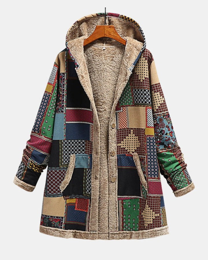 Automne – Sweat à capuche patchwork confortable dans des tons terre