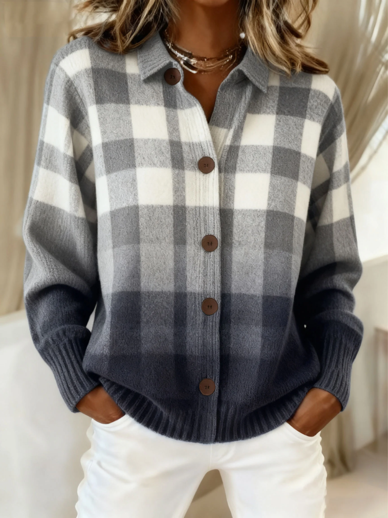 Agnes | Gilet à motifs écossais gris avec boutons