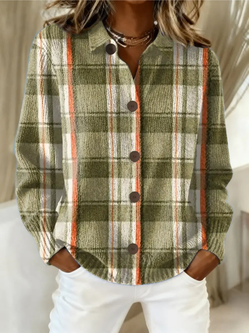Noisette | Veste en tricot à carreaux vert olive avec boutons