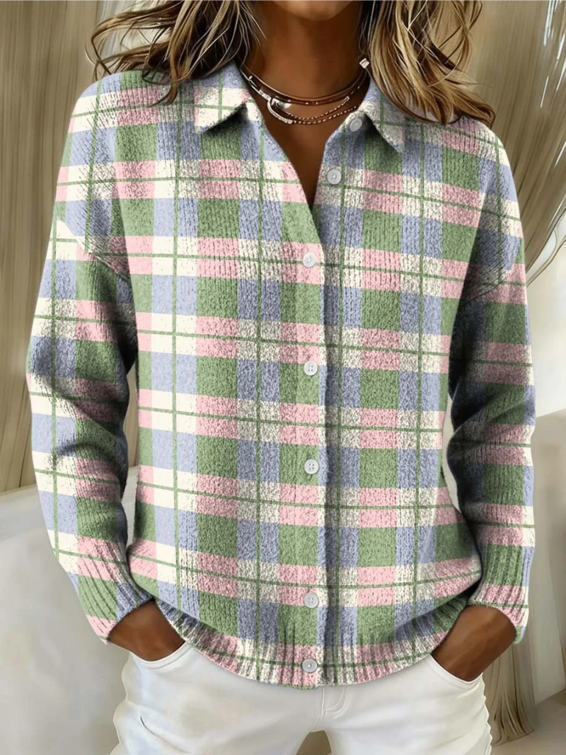 Margot | Gilet à carreaux pastel avec boutons
