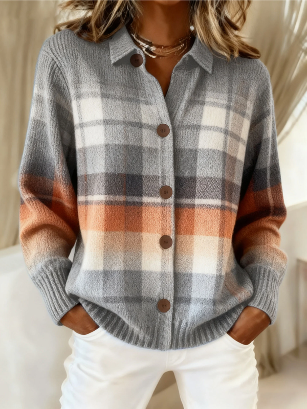 Marlene | Veste en tricot à carreaux ombrée chaude