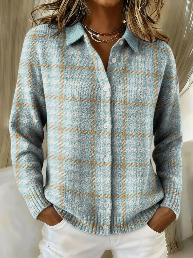 Clara | Gilet à carreaux bleu ciel avec boutons