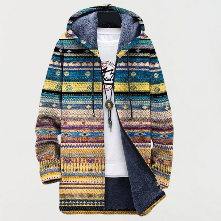Helena – Manteau à franges avec motif tribal