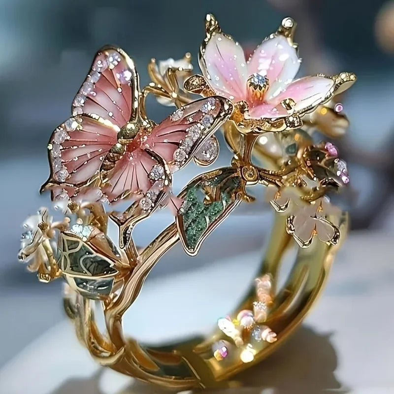Bague scintillante en papillon en nature avec zirconia