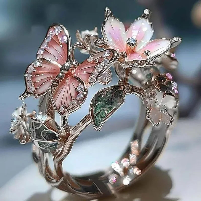 Bague scintillante en papillon en nature avec zirconia