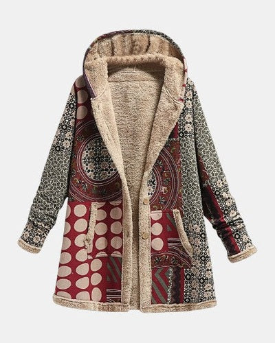 Scarlet – Manteau en Sherpa bordeaux avec motif géométrique
