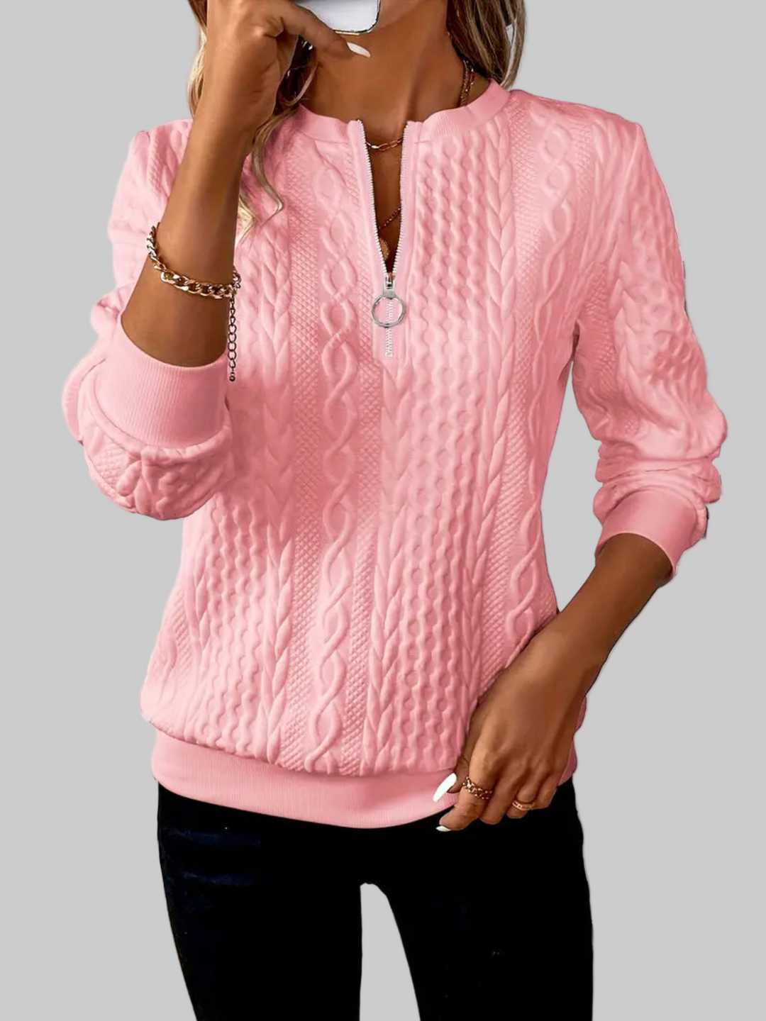 Amalie | Pull à zip en tricot torsadé pour femmes