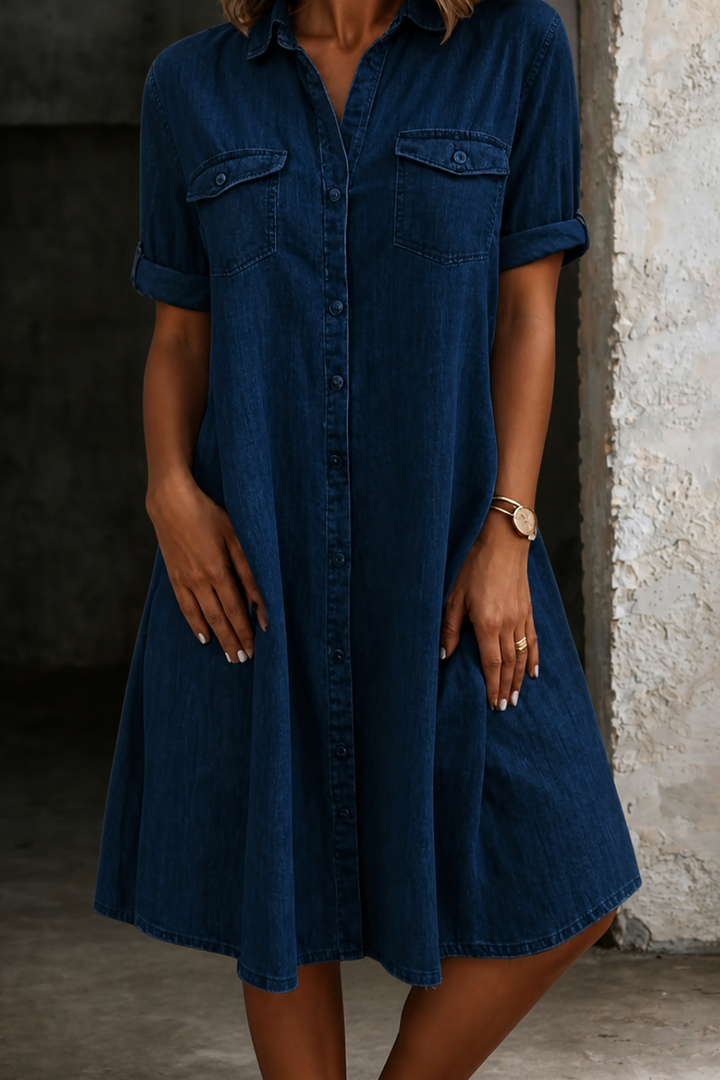 Patricia | Robe Midi en Denim Style Décontracté