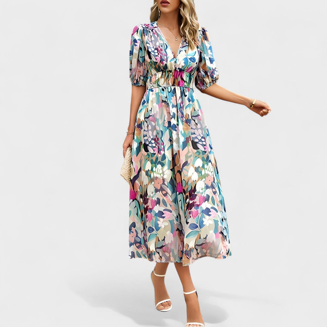 Clara - Robe Midi Élégante à Fleurs