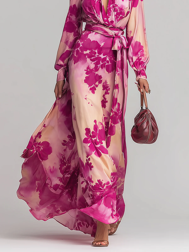 Julia | Robe Maxi Fleurie avec Décolleté en V et Ceinture