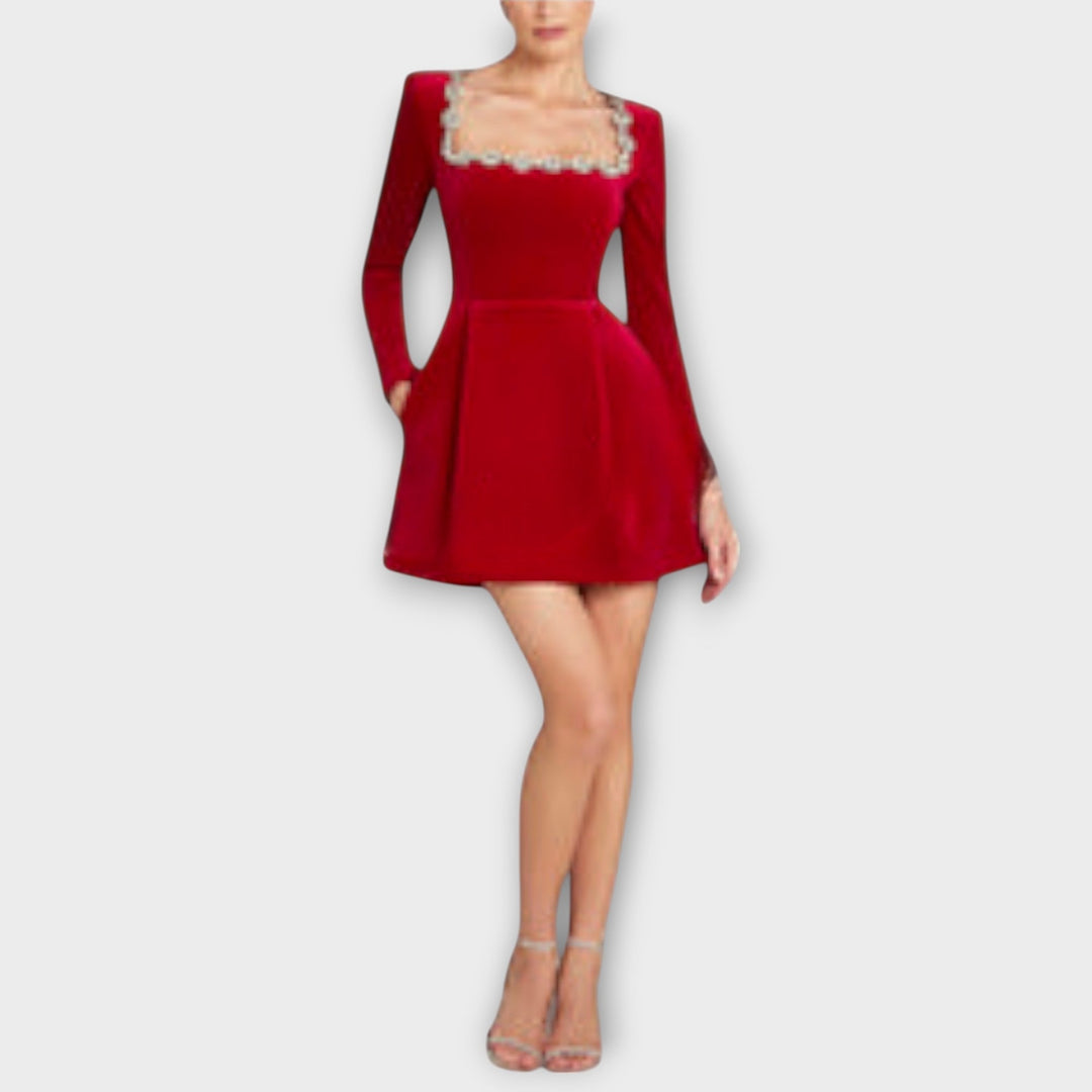 Wren - Robe mini en velours avec embellissements en bijoux