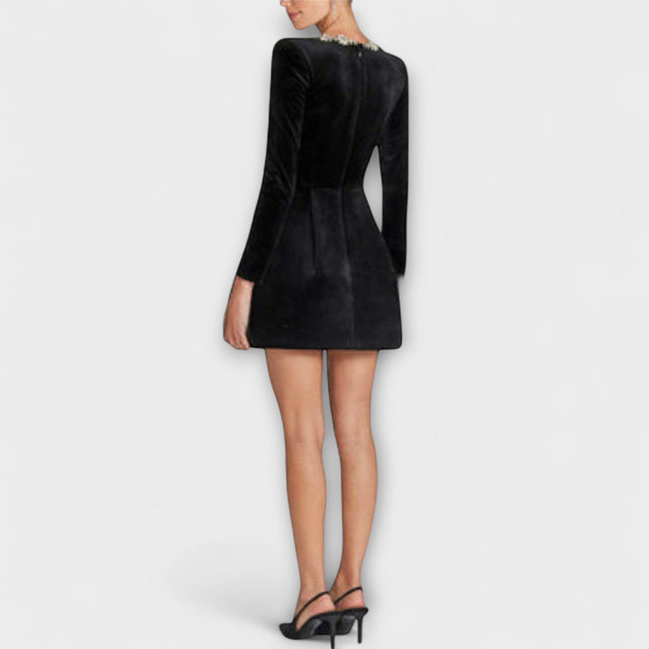 Wren - Robe mini en velours avec embellissements en bijoux