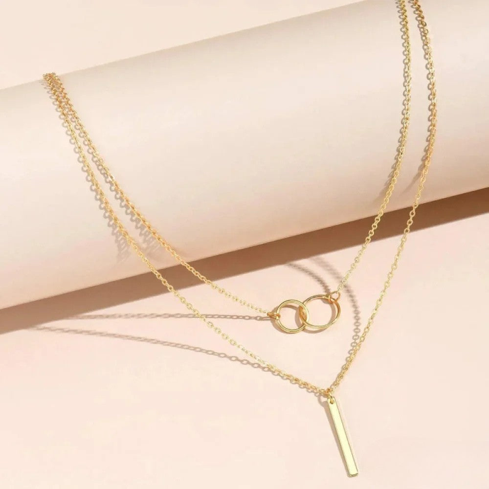 Pendentif Double Cercle Doré Rétro Collier