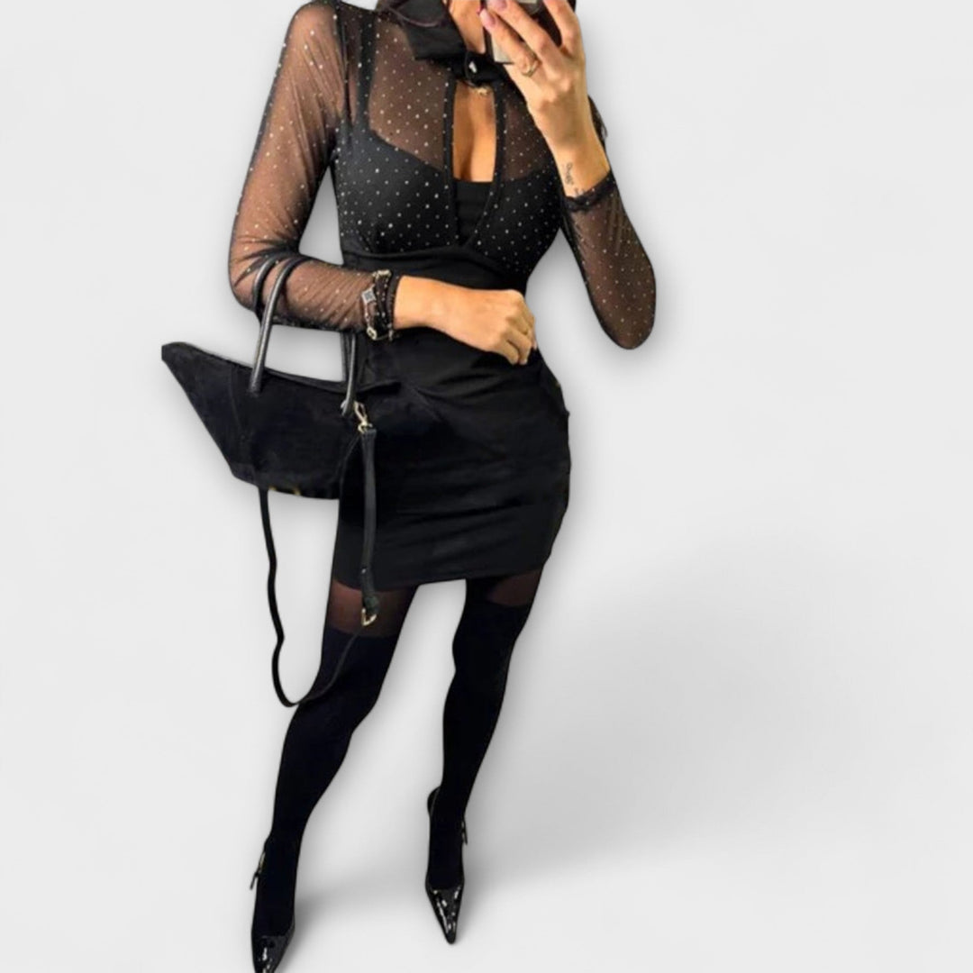 Stevie - Robe courte avec décolleté en résille et tissu stretch