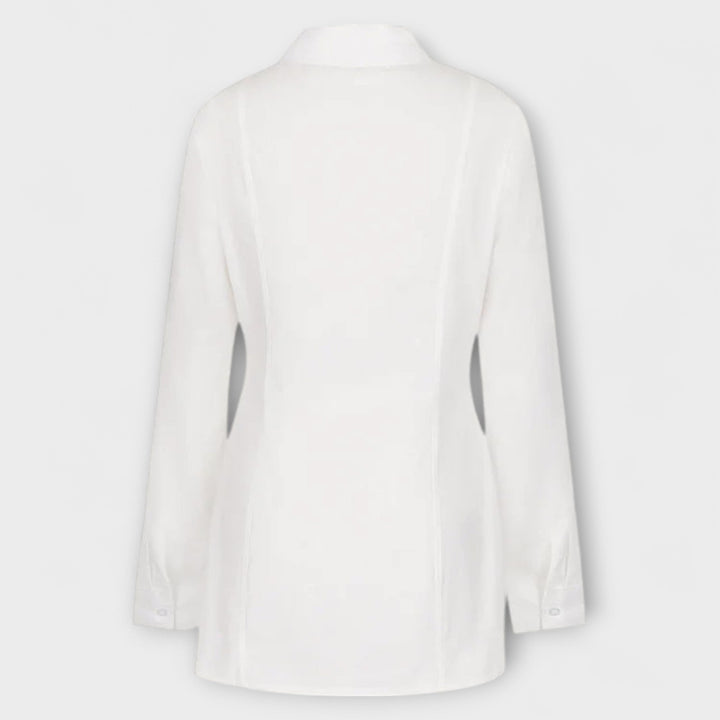 Indie - Robe chemise plissée blanche à manches longues