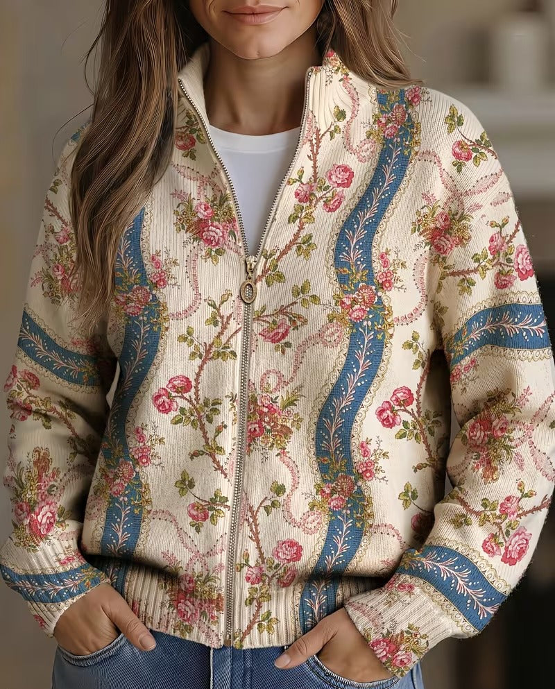 Camila - Cardigan à Ruban en Rose Grimpante