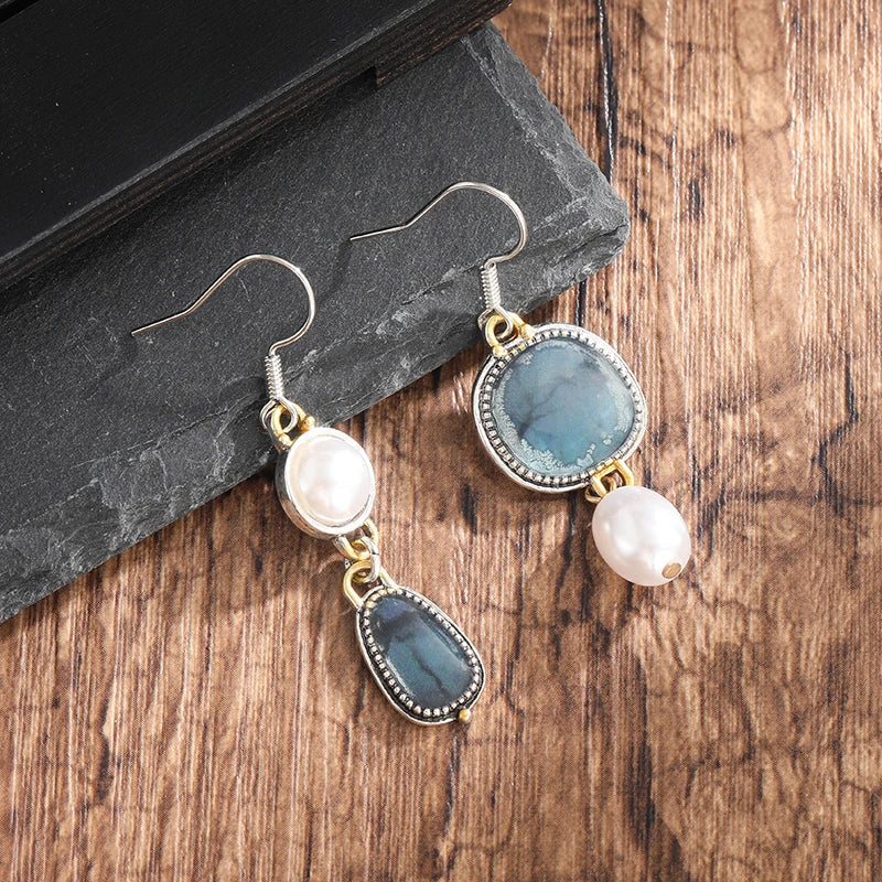 Boucles d'oreilles en pierre naturelle bleue rétro