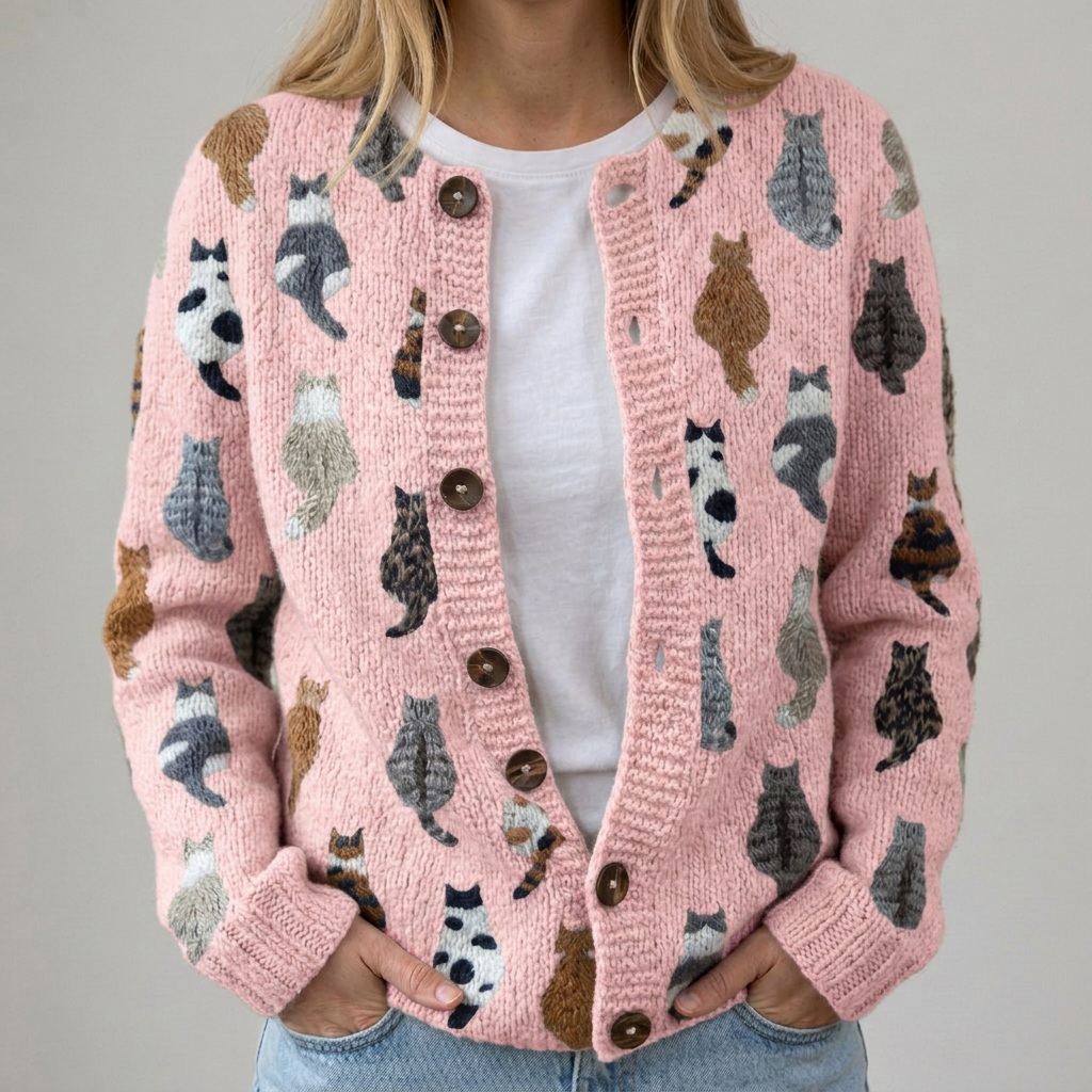Flora | Cardigan à motif de chat confortable