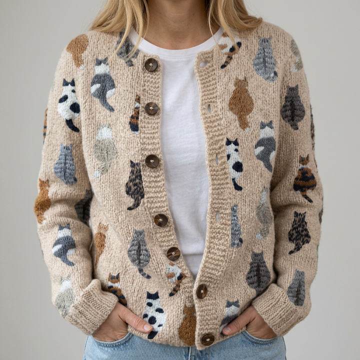 Flora | Cardigan à motif de chat confortable