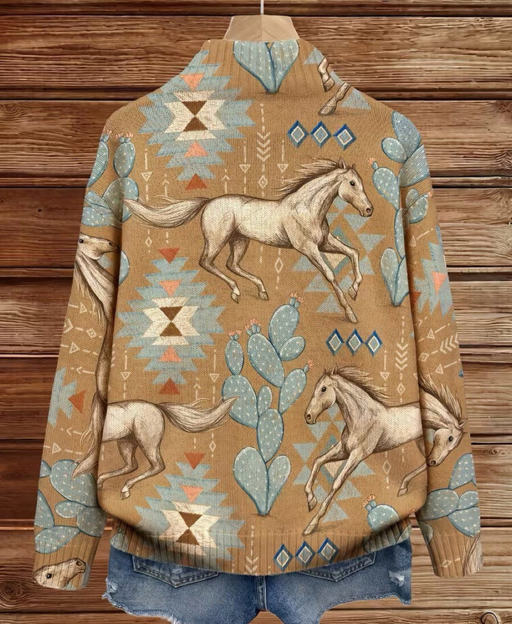 Kaitlyn - Cardigan zippé avec chevaux du désert et cactus