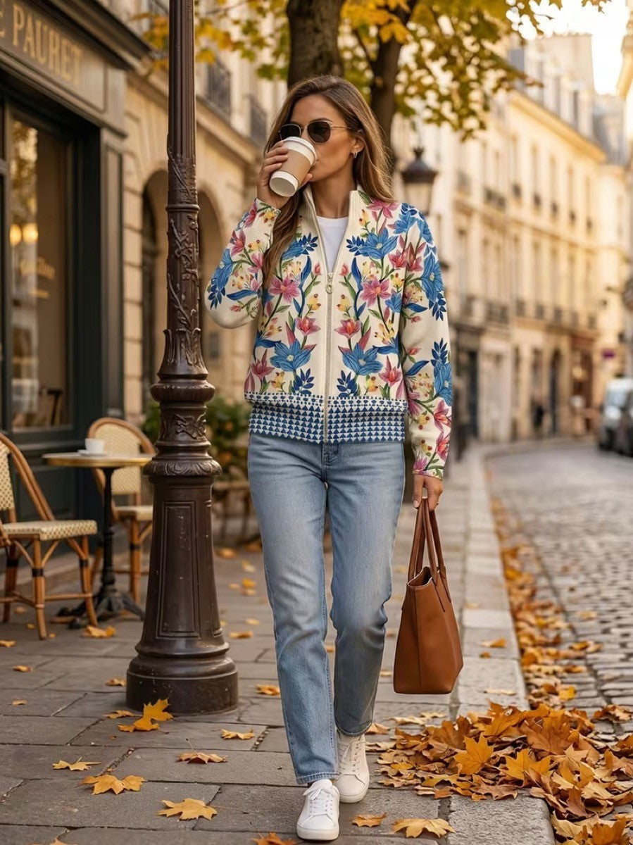 Elise - Cardigan zippé floral de jardin botanique